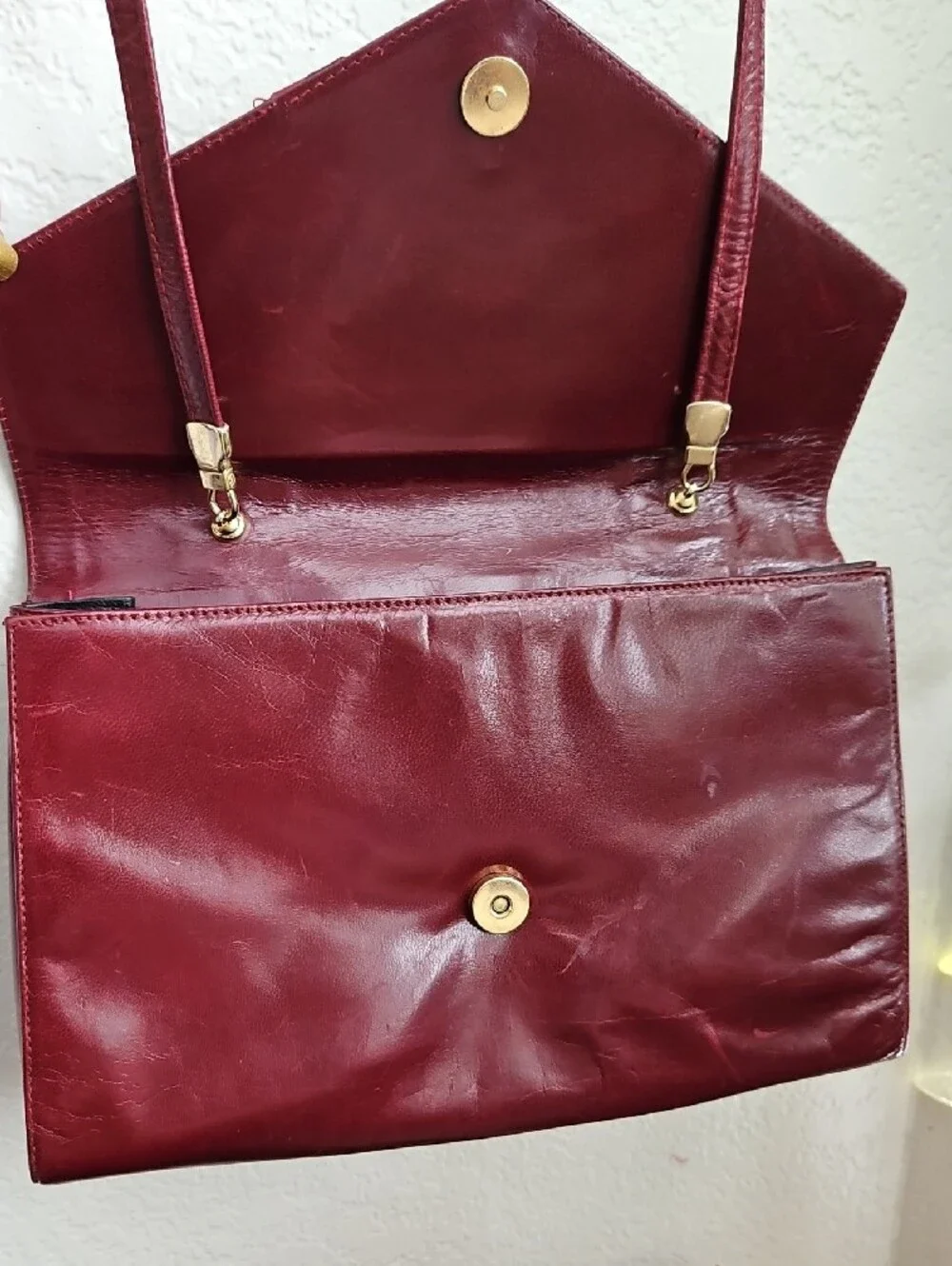 Women's Burgundy Leather Shoulder / Clutch Bag - Designer Style